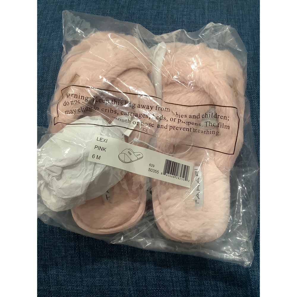 Tahari - Faux Fur Lexi Pink Crisscross Slippers, Size 6M - NEW ~ MSRP $48